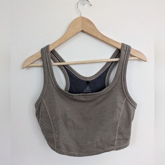 prAna Becksa Bralette, Mink Heather Gray Ribbed Crop Top Cropped Tank S Small - Picture 5 of 11